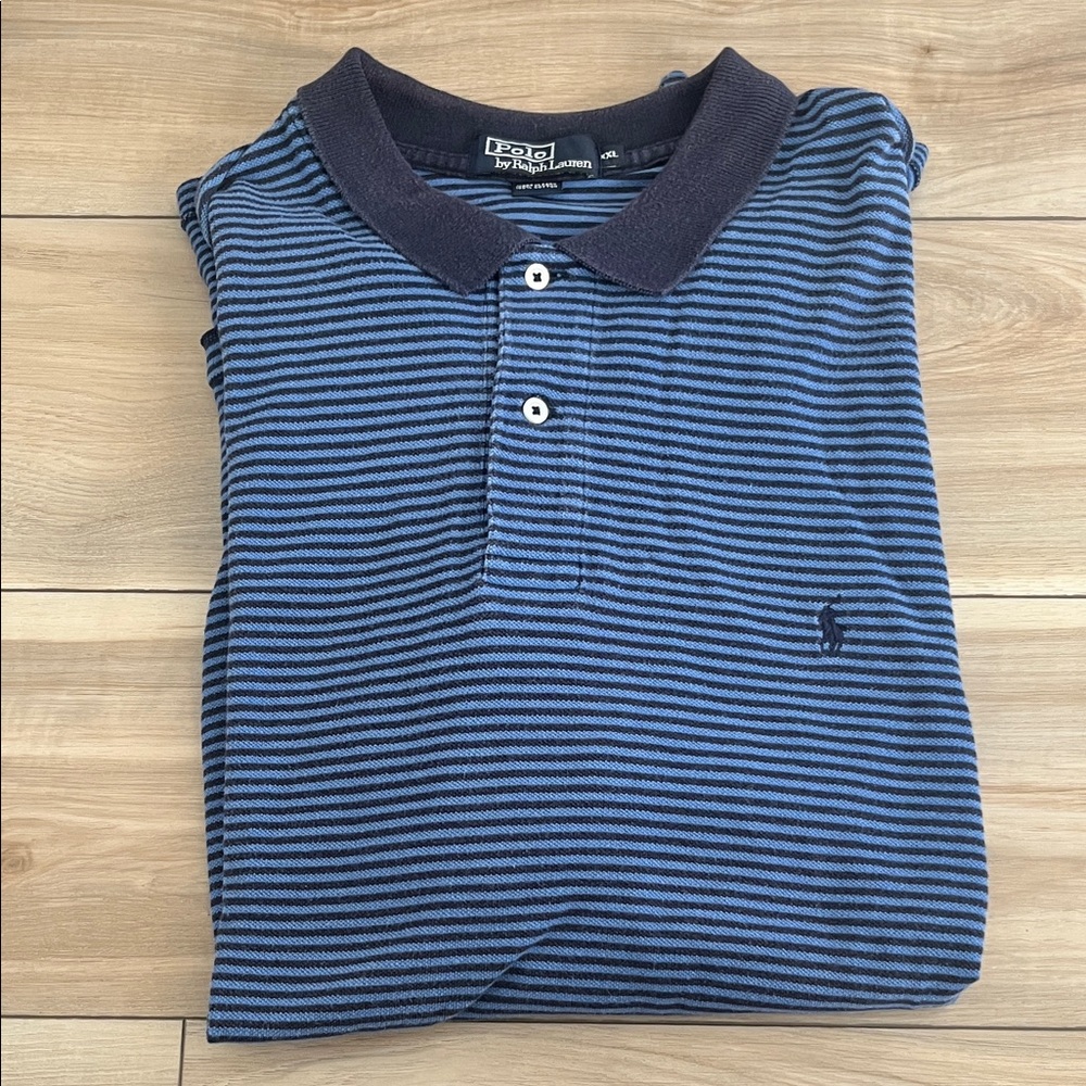 Ralph Lauren Navy and Light Blue Striped Polo